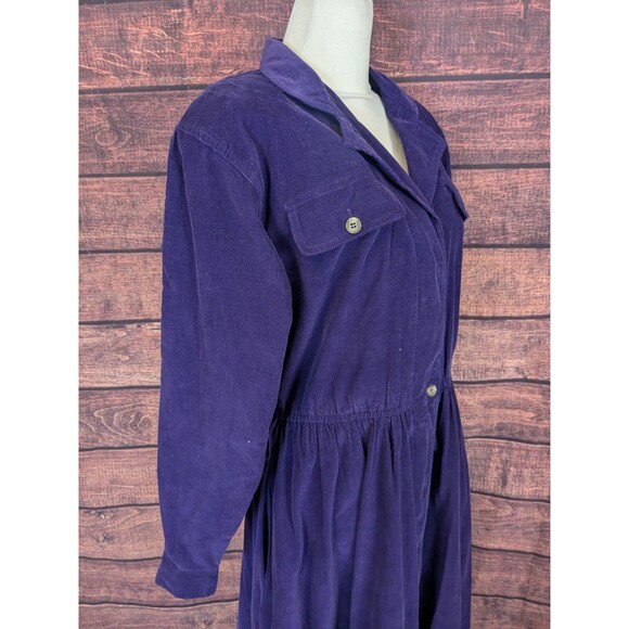 Vtg Talbots Purple Fine Corduroy Long Sleeve Maxi Shirt Dress Size 4 SEE MEASURE - Picture 3 of 9